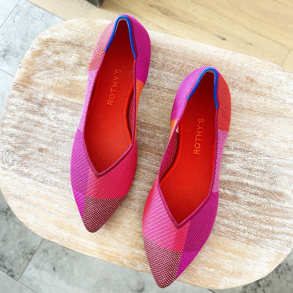 Rothy’s Metallic Pomegranate Plaid Points Flats